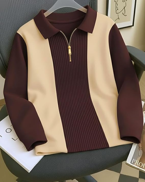 T-Shirt for Men Zip Neck Texture - Image 2